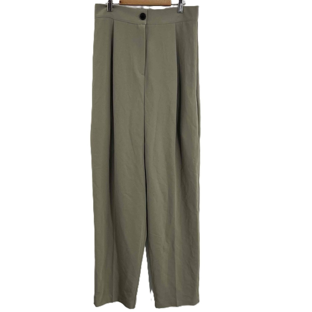 Stage Greenish Khaki High Waisted Pleated Front Single Button Pants Womens OS